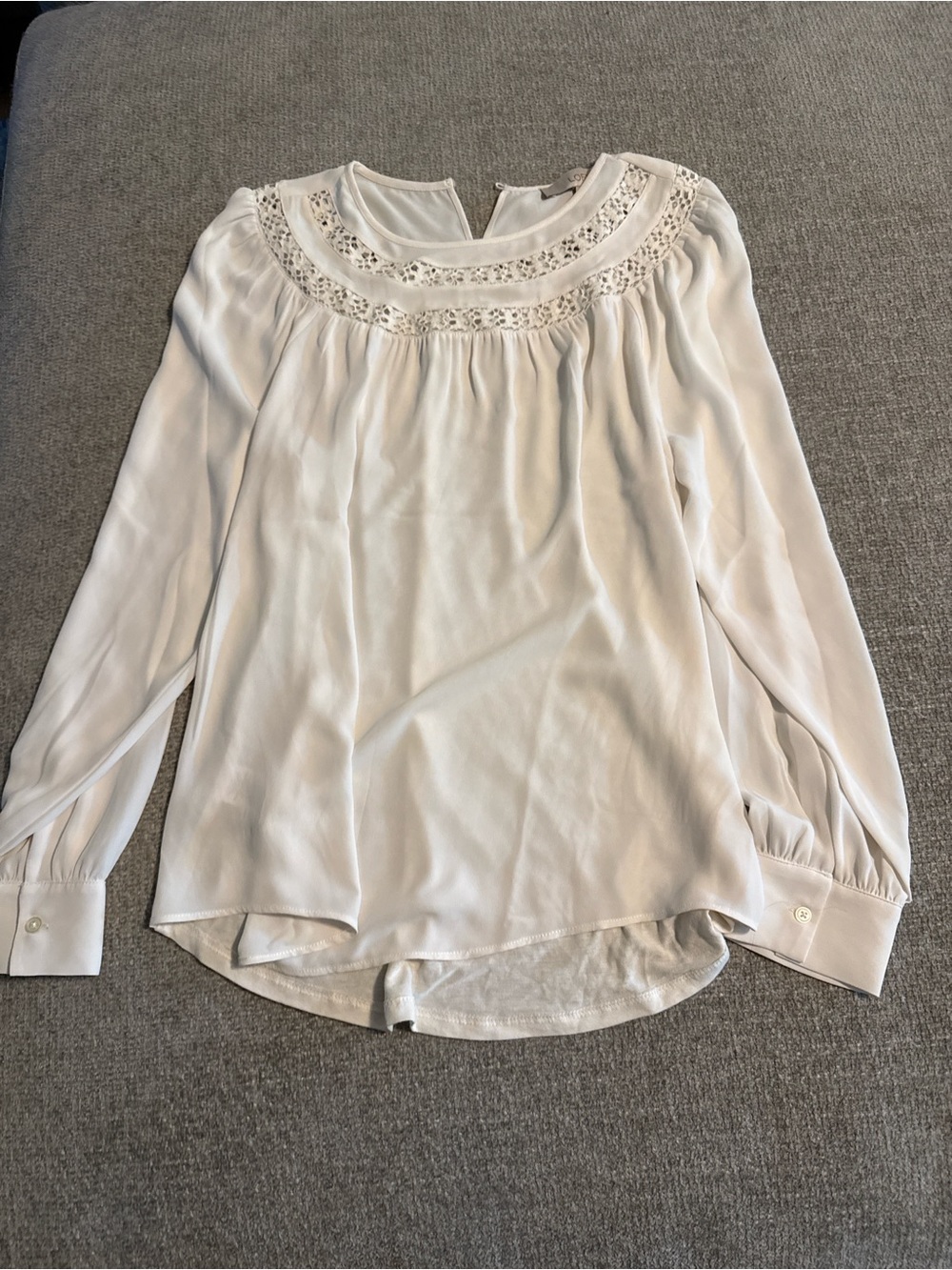 LOFT Cream Lace Yoke Blouse Small Long Sleeve Romantic Feminine Top